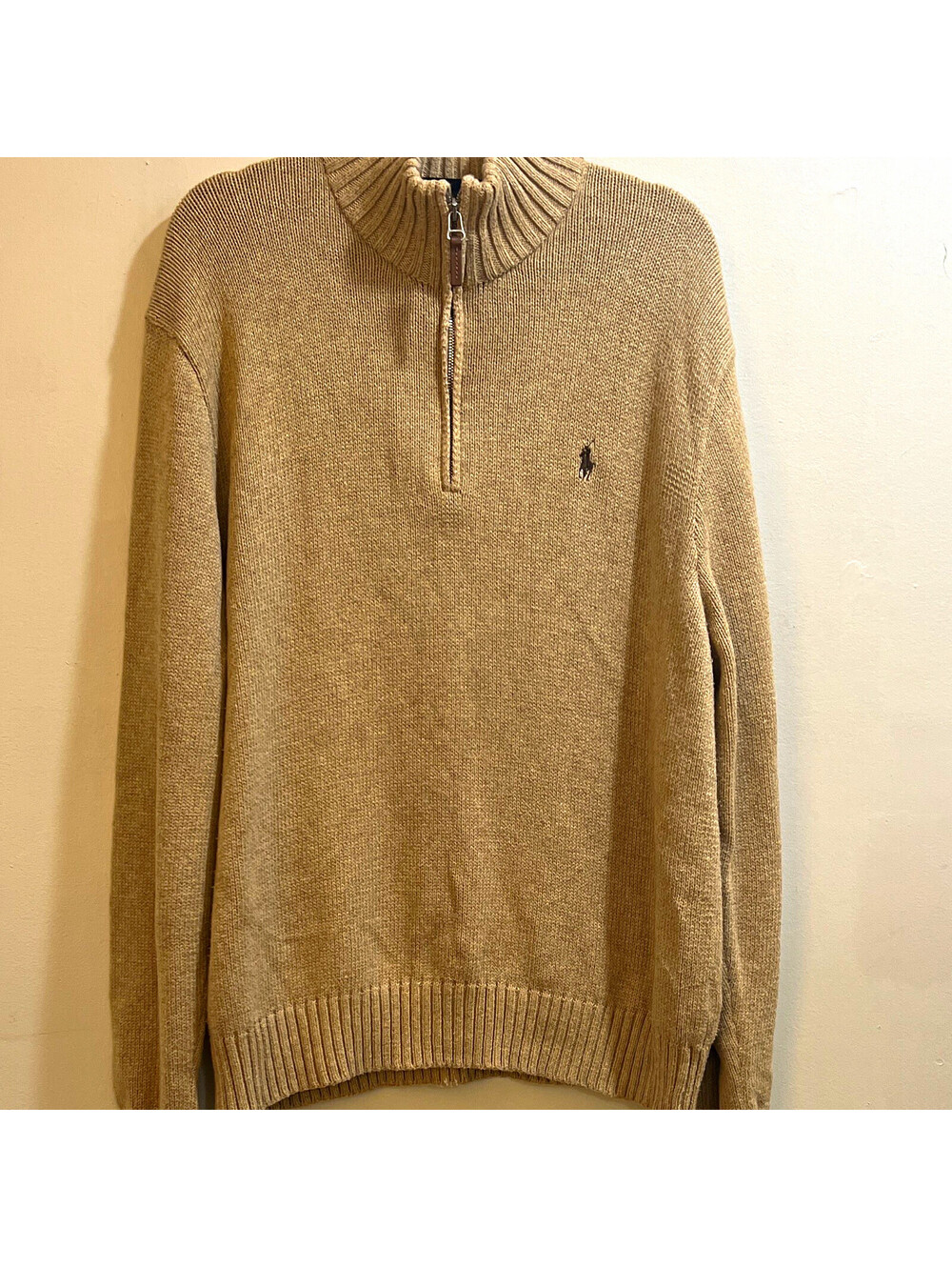 Polo Ralph Lauren Men’s Beige Cotton Knit Mock Neck 1/4 Zip Sweater XL